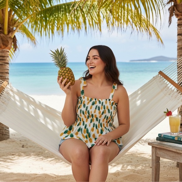 NWT J.Crew Pineapple Print Smocked Peplum Top - Picture 1 of 9